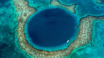 Aerial view of the Belize Blue Hole, UNESCO Heritage site