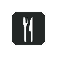 Fork and knife icon logo. Simple flat shape restaurant or cafe place sign. Kitchen and diner menu symbol. Vector illustration image. isolated on white background.