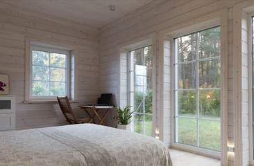 Stylish workplace with computer at home. Scandinavian style