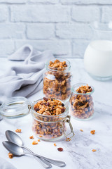 Homemade granola muesli on a kitchen table