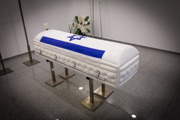 a jew coffin israel. jewish coffin. Funeral home with new modern design like retro Chesterfield