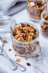 Homemade granola muesli on a kitchen table