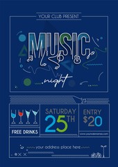 Music party brochure, flyer, magazine cover & poster template, vector illustration.