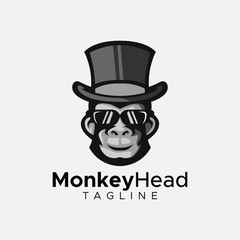 Simple minimalist monkey gorilla head logo design vector template