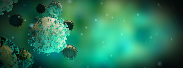 Fototapeta na wymiar Microscopic close-up of the covid-19 disease. Coronavirus illness spreading in body cell. 2019-nCoV analysis on microscope level 3D rendering