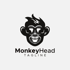 Simple minimalist monkey gorilla head logo design vector template