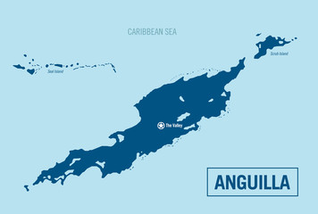 Anguilla island country political map. Detailed vector illustration with isolated islands and regions.