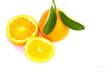 orange with leaves on white background
