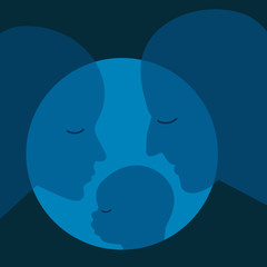Family, mother, father and child. People profile heads. Vector background.