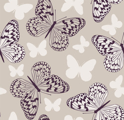 Pattern beige with butterflies. Suitable for curtains, wallpaper, fabrics, wrapping paper.