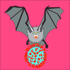 The bat is carriyng of coronavirus vector illustration. Coronavirus infection.