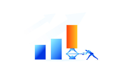 push up bar up with jack Business work concept illustration about hard work sales profit create profit in future