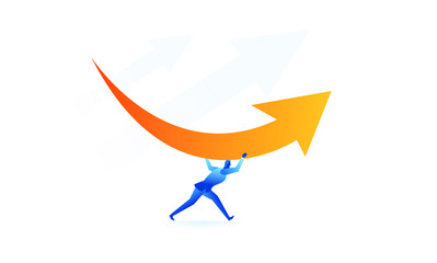 someone raised the arrow up concept illustration about hard work sales to raise profit, increase revenue and achieve desired targets