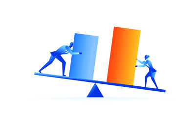 man holding the blue bar as cost and woman holding the orange bar as profit concept illustration About profits must be greater than costs economic principles flat design