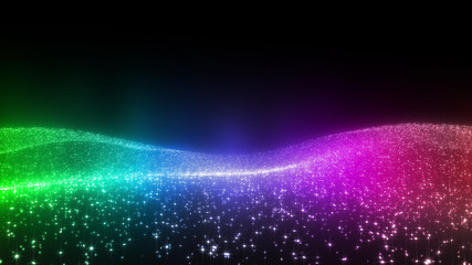 Obraz premium illumination Wave Neon particle glitter 3D illustration abstract background.