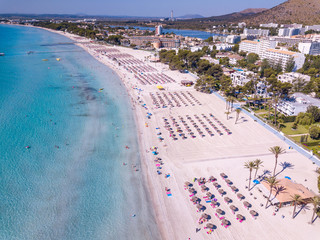 Fototapeta premium Aerial view of Alcudia Beach, Majorca, Balearic islands, Spain