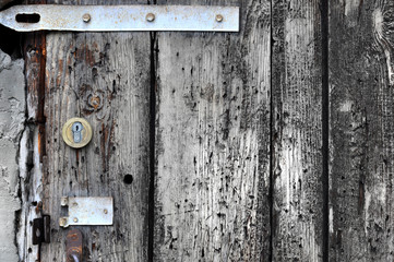 Closed Old vintage wood Door with door lock 