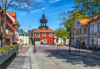 Fototapeta na wymiar The central square in Trosa. Typical swedish village. Sweden. Scandinavia