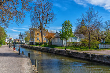 A small town Trosa. View with canal. Swedish countryside.