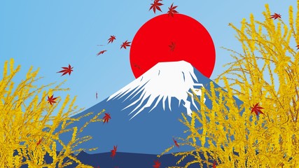 美しい富士山と秋の舞い、３Dレンダリング