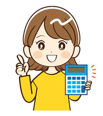 女性、電卓、説明