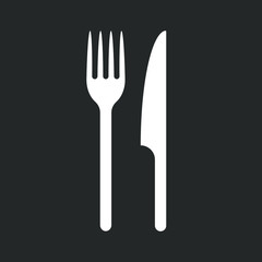 Fork and knife icon logo. Simple flat shape restaurant or cafe place sign. Kitchen and diner menu symbol. Vector illustration image. isolated on white background.