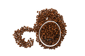 Isolated roasted coffee beans in the shape of apple on white, top view