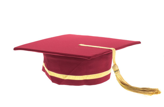 Red Graduation Cap Isolated On White Background