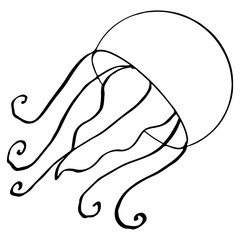 Cute jellyfish coloring page. Digital doodle outline art. Print for banners, posters, greeting cards, books, fabrics, stationery, wrapping paper, invitation cards.