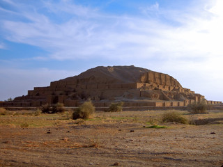 Evening view on ziggurat Chogha Zanbil, Shush, Iran. Originally pyramid had 174 ft in height, now it's 81 ft. Built from mud bricks in 1250 BC, abandoned in 50 BC. Object no.1 in UNESCO list in Iran