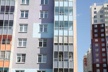 New modern multi-colored apartment building in pastel colors Russia, St. Petersburg.
