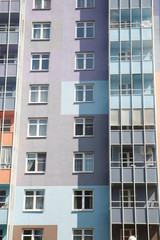 New modern multi-colored apartment building in pastel colors Russia, St. Petersburg.