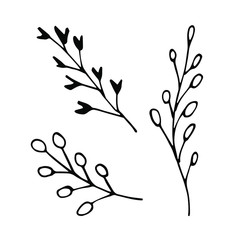 design elements, twig, twigs, folk, doodle, icon set, silhouette, vignetting, black and white, graphic, beauty in nature, drawing, ink, elegance, wedding, isolated, retro, illustration, cartoon, set, 