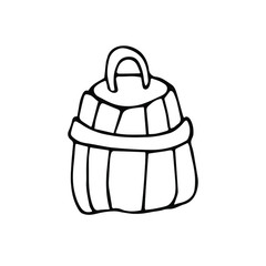 handwritten vector of a wooden barrel with a lid on a white background. wooden barrel black and white