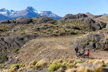 Tourists looking to the sunset in the mountains at Chilean Patagonia - Chile Chico, Ays&eacute;n, Chile