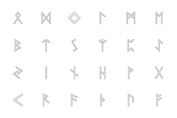 Scandinavian runes black color set outline style