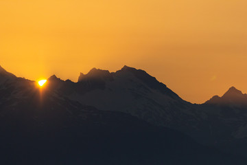 Sunset in the mountains at Chilean Patagonia and General Carrera Lake - Chile Chico, Aysén, Chile