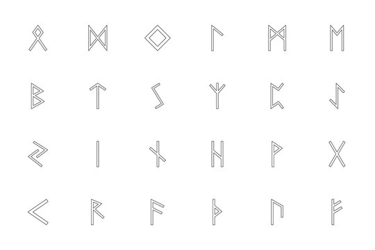 Scandinavian runes black color set outline style