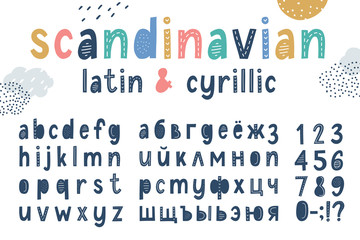vector scandi latin and cyrillic kids alphabet - 350595265