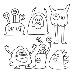 Fototapeta premium doodle funny monsters line design theme