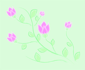 Branch with flowers and leaves. Spring flowering.