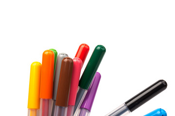 Colorful marker pen set on isolated background with clipping path. Vivid highlighter and blank space for your design or montage