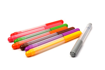 Colorful marker pen set on isolated background with clipping path. Vivid highlighter and blank space for your design or montage