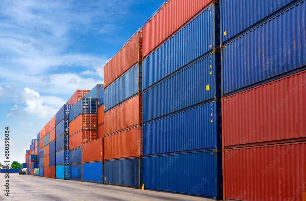 Poster container yard background for logistic import export business