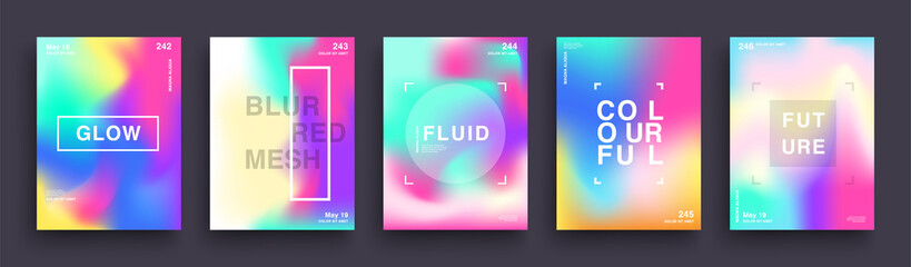 Set of Blurred Color Gradient Posters. Fluid colors. Set of Trendy Holographic Gradient shapes for Presentation, Magazines, Flyers, Annual Reports, Posters and Business Cards. Vector EPS 10