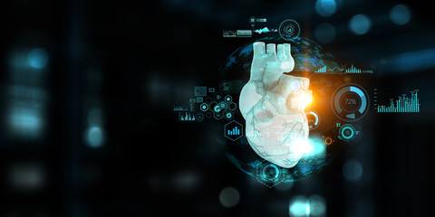 Image of human heart made of metal elements