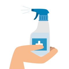hand with bottle spray sanitizer isolated icon vector illustration design