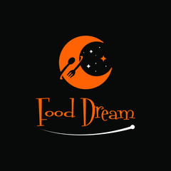 Night Sky Moon with Spoon and Spork Logo Design Template Inspiration