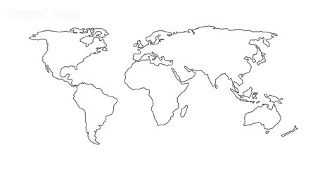 Vector Linear World Map with location radial marker, editable stroke. vector illustration isolated on white background