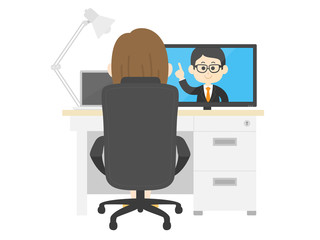 リモートワークする女性のイラスト